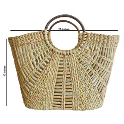 Eco Friendly Handwoven Water Reed Basket with Round Cane Handle Medium - Indigi Craft