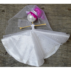 Handmade Bridal Doll with Pink Bun Hair