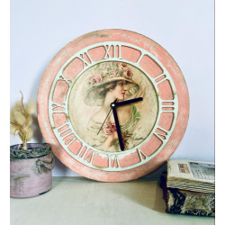 Pink Vintage Decoupage Roman Round clock - Romantic Vintage Affairs
