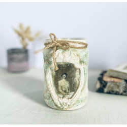 White Glass Jar Decoupage with arch frame - Romantic Vintage Affair