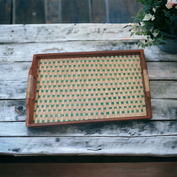 The Naga Feather green and beige colored pattern tray