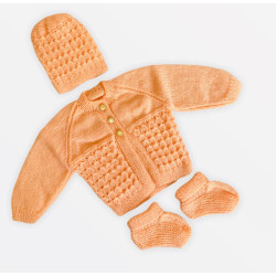 Pastel orange for new born knitted set - The Knitting Basket 