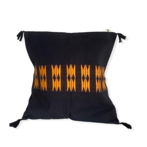 Black with Orange Motif Cotton loin loom Cushion cover 18*18 - TADI