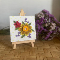 Polka dot canvas with quill flower art - Artsy Galore
